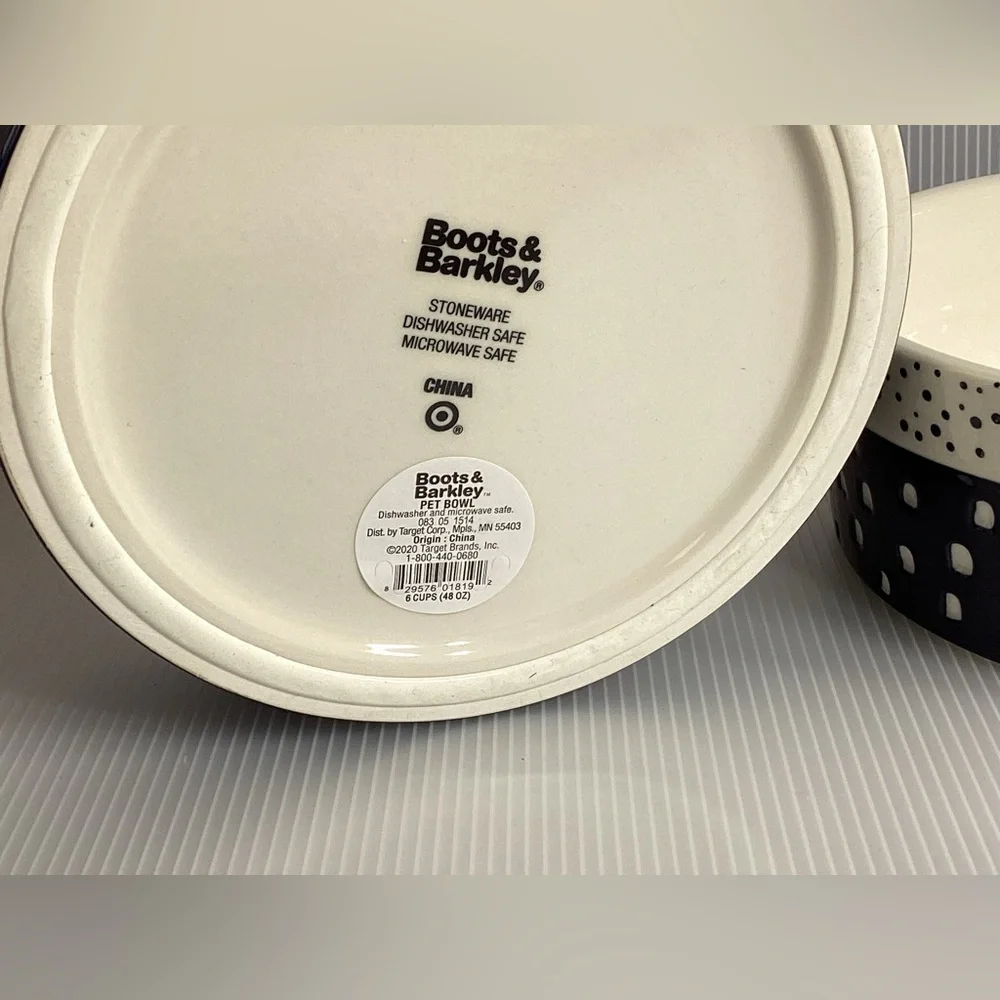 Set of 2 Boots & Barkley 6 Cup Pet Bowl - Navy Blue and White